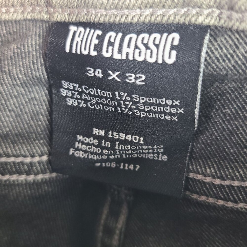 True Classic Men's Grey Denim Jeans Straight Fit 34x32 Comfortable Cotton Blend - Picture 3 of 6